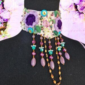 Purple Rose Choker Vintage Style Collar Lavender Fashion Romantic Necklace